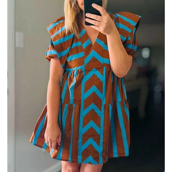 NEW Entro Brown and Blue Chevron Dress - Picture 1 of 1